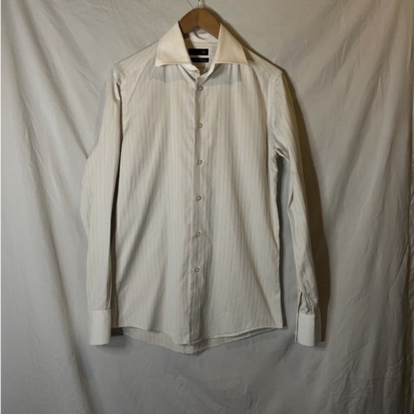 Zara Other - Zara Medium Mens Button Front Shirt Button Up Front Collared White Beige Striped